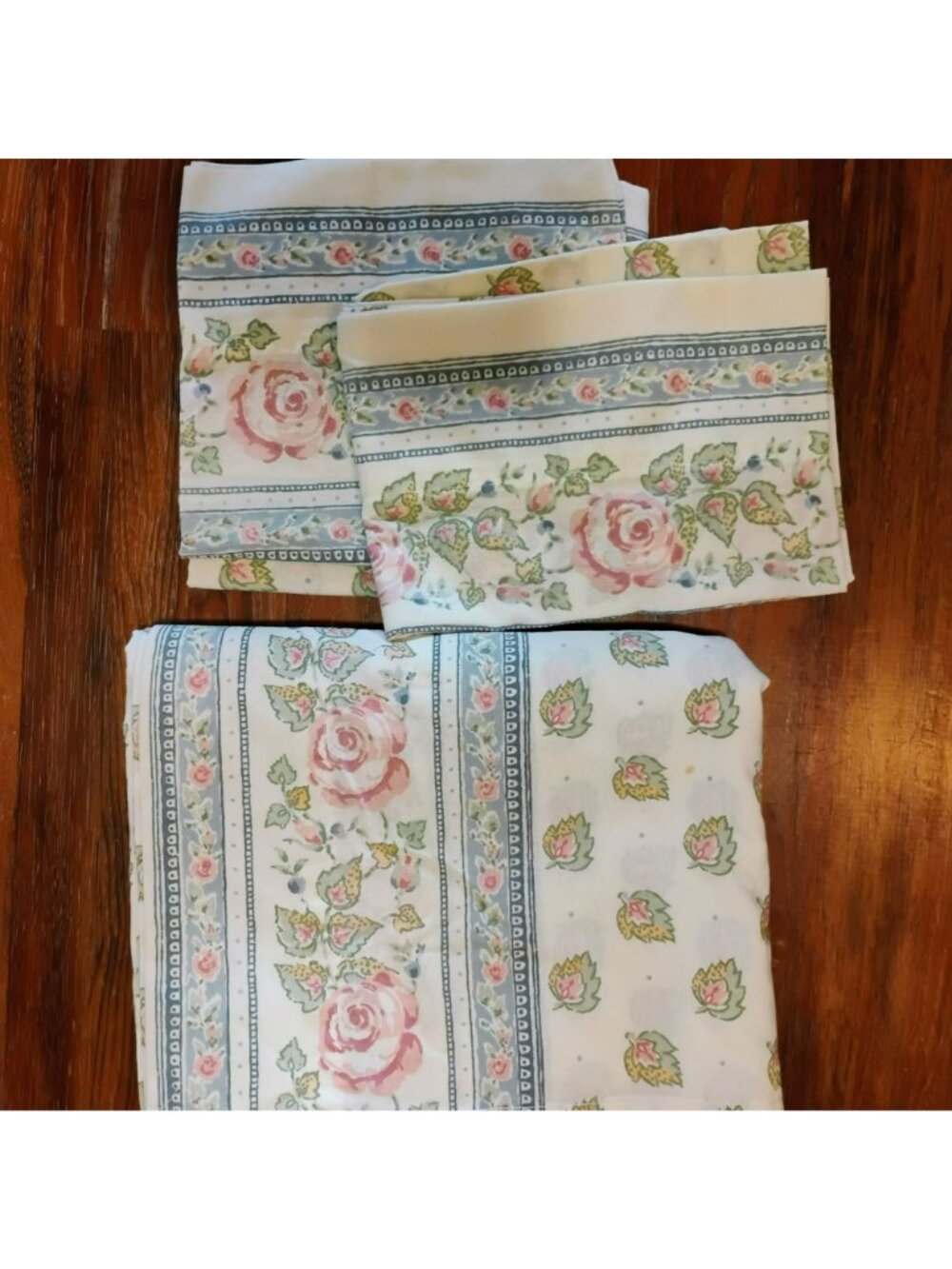 Vintage Westpoint Stevens Queen Flat Sheet 2 Pillowcases Pink Rose Cottagecore - Picture 2 of 6